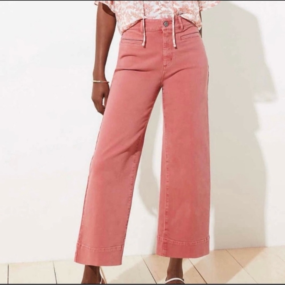 Loft Flare Wide-Leg Crop Jeans In Coral, Size 14 EUC
